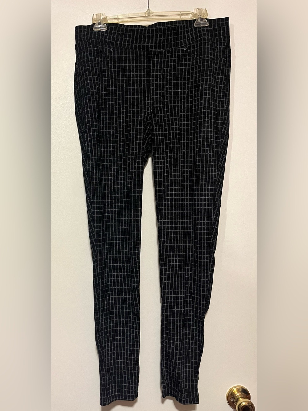 Seven7 Women’s Black Pants with White Windowpane Grid